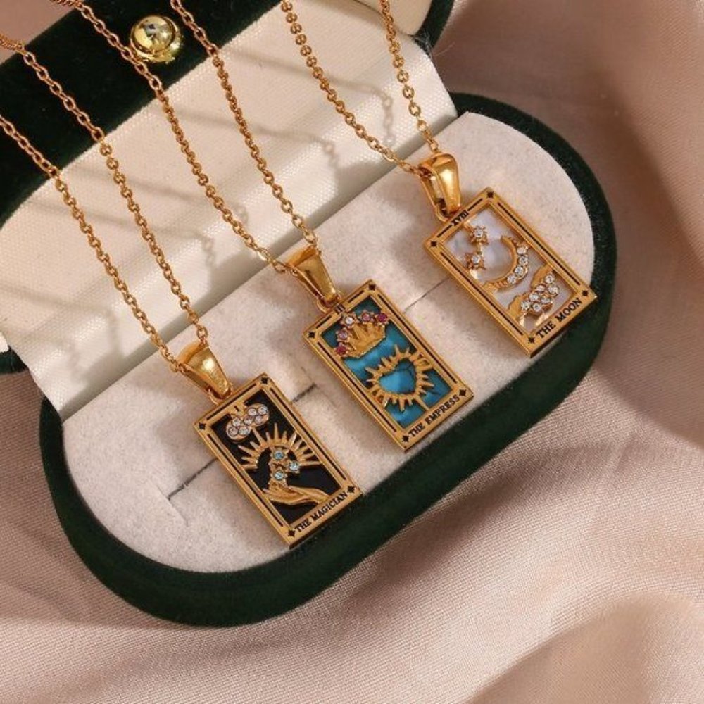 Magician Tarot Card Pendant Necklace 18K Gold Enamel Rectangle Stainless… - Picture 5 of 11